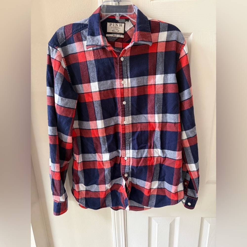 Thomas Pink Jermyn Street Of London Large Patriotic Plaid Button Up 100% Cotton